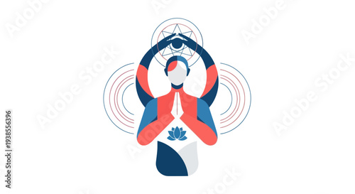 Meditation and Mindfulness: Person in Namaste Pose with Lotus and Sacred Geometry