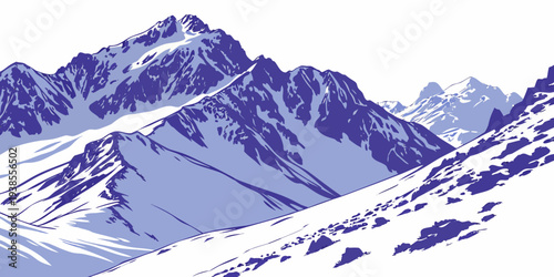 A purple mountain range with snow on it Vector