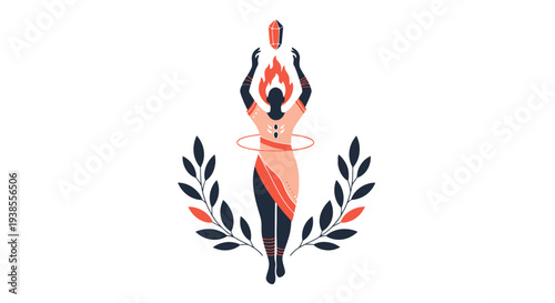Mystical Woman with Crystal and Fire