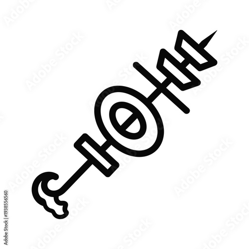 Minimalist Skewer Line Art Illustration - BBQ Shish Kebab Icon Isolated on White