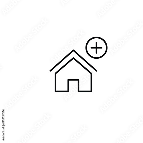 Residence expansion, buying new apartment. House and plus. Pixel perfect, editable stroke vector icon