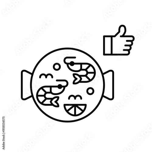 Shrimp paella and like. Favorite food, high customer reviews and delivery. Pixel perfect, editable stroke vector icon