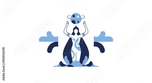 Mystical Woman Holding Planet in Cosmic Yoga Pose, Spiritual Enlightenment