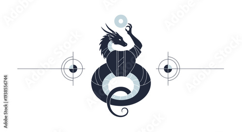 Mystical Dragon with Orb, Abstract Geometric Design, Symbol of Power and Magic