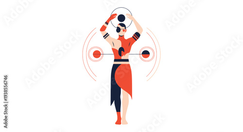 Futuristic Human Figure with Geometric Elements and Circles, Sci-fi Concept