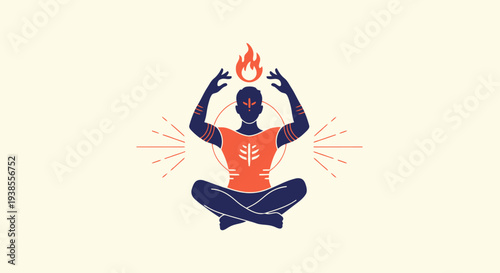 Meditating Figure with Fire Aura and Tribal Markings