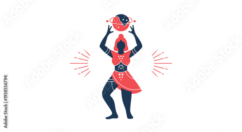 Cosmic Dancer Holding Planet, Celestial Woman, Mystical Universe Art
