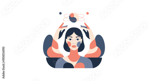 Woman balancing yin yang symbol, representing harmony, balance, and inner peace