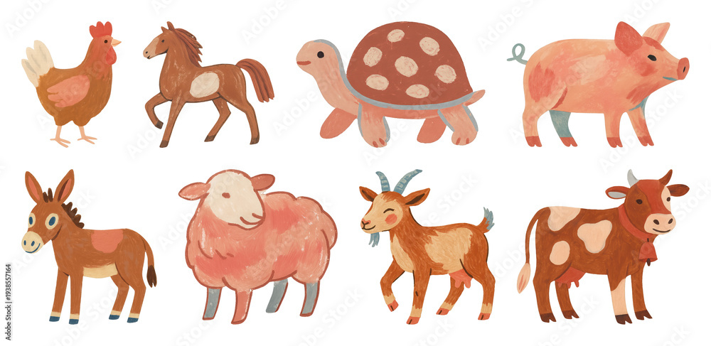 Obraz premium PNG Charming farm animal illustrations on transparent background