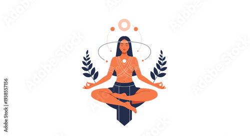 Woman meditating in lotus pose, spiritual balance, inner peace, yoga concept, abstract design