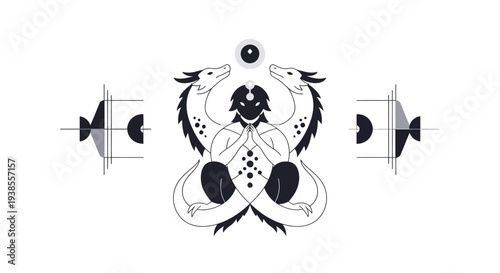 Mystical Dragon Creature with Eye and Geometric Elements