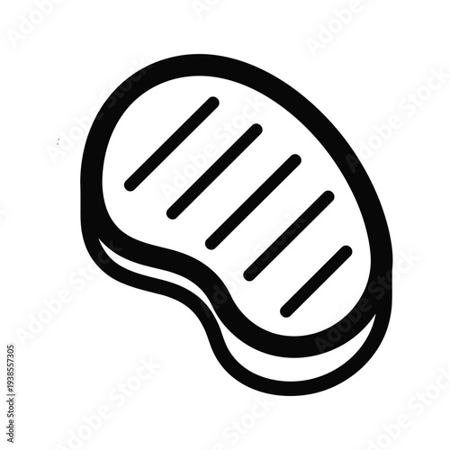 Minimalist Grilled Steak Icon - Black and White Line Art Illustration of Meat with Grill Marks