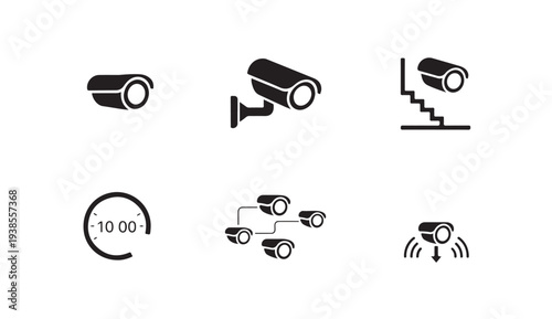 Modern security camera icons set for surveillance system monitoring and home protection