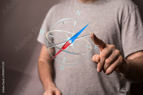 A person interacts with a c...