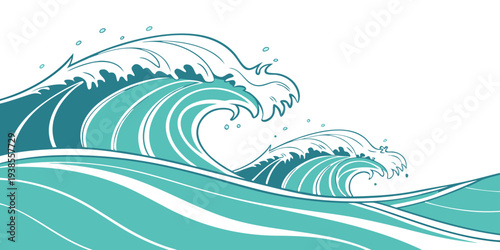 A large wave crashes on the shore with white foam Vector