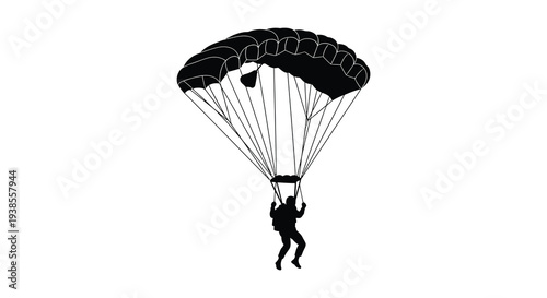 A stark black depiction of a skydiver gracefully descending with a fully deployed parachute a striking silhouette high quality