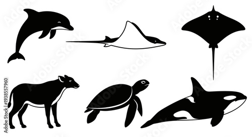 Diverse Animal Silhouettes Collection: Marine Life and Wildlife Icons