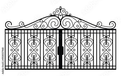 Ornate wrought iron gate, door, fence, window, grill, and railing vector designs featuring decorative scrollwork, intricate metal patterns, and elegant architectural elements.