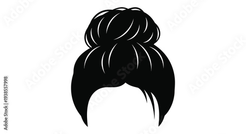 A stylish depiction of a messy bun hairstyle showcasing loose strands and volume presented as a silhouette high quality