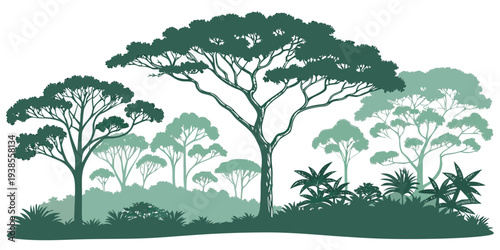 A green forest landscape with trees and bushes Vector