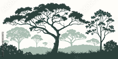 A serene landscape with trees and bushes Vector