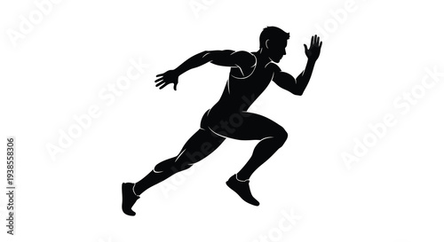 A dynamic image showcases a male athlete in full running stride powerfully illustrating motion and athleticism silhouette high quality