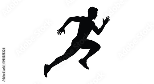 A dynamic black silhouette depicts a man in mid stride showcasing the energy of human motion silhouette high quality professional
