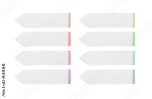 Set of colorful arrow sticky notes and paper index tabs for organization and planning concept