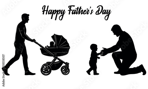 Happy father's day celebration with silhouette of dad and kids