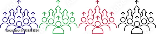 Group of people with upward arrows showing collective progress growth team advancement success strategy