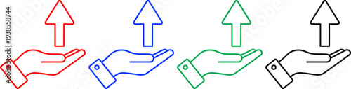 Hand holding arrow up icons in red blue green and black concept for growth progress success