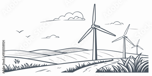 Wind turbines standing tall in a serene landscape Vector