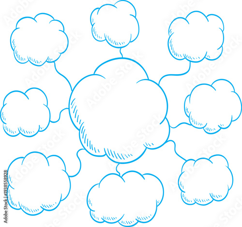 Blue Hand Drawn Cloud Mind Map Vector