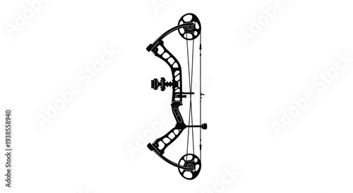 A detailed illustration showcases a modern compound bow design emphasizing its mechanical components and form silhouette high quality professional
