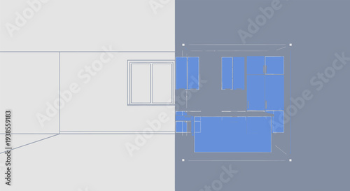 3D rendering software interface with wireframe and solid models.
