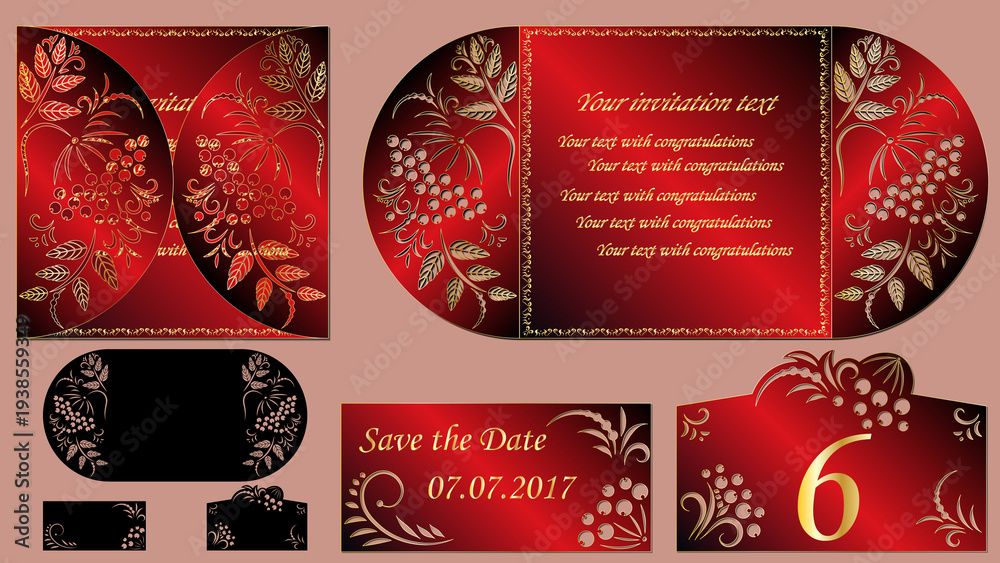 Naklejka premium Russian drawing Khokhloma. Laser cutting. Greeting card with flowers Russian ornament. Vector illustration.