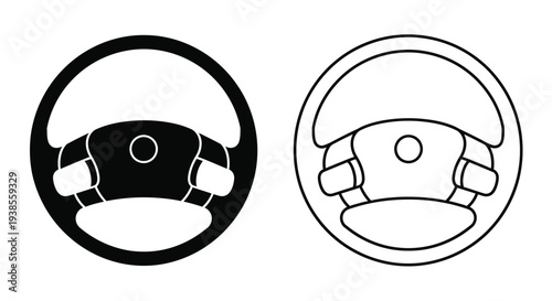 Two steering wheel icons one filled one outlined in black and white