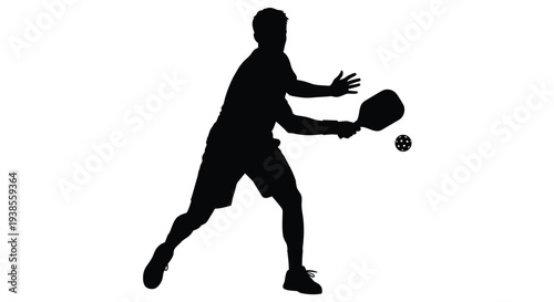 Silhouette of a male athlete playing padel tennis against a white backdrop