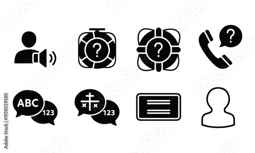 Black Vector Icon Set for Communication, Help, Education, and User Interface