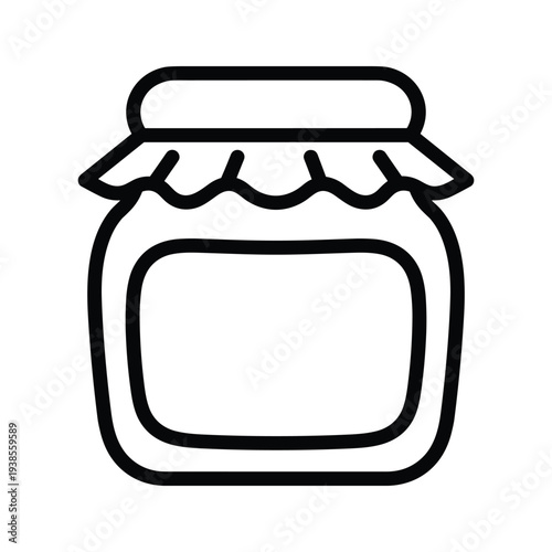 Minimalist Jam Jar Outline Icon with Scalloped Lid and Blank Label - Vector Illustration