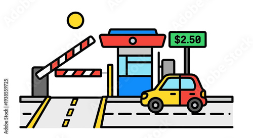 Car passing through toll gate booth.