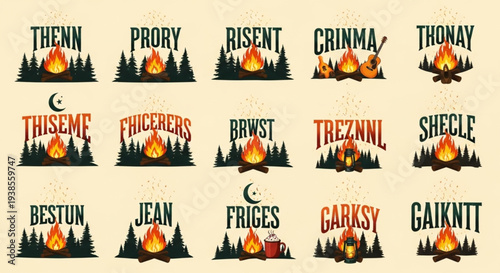 Collection of Campfire Logos with Unique Text Designs.
