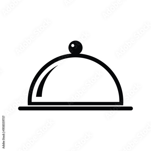 Minimalist Food Service Icon: Black and White Vector of a Covered Serving Dish Cloche on a Platter