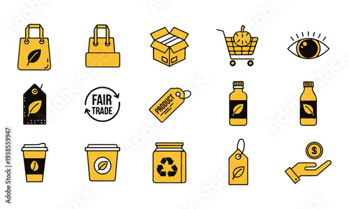 Eco-friendly Sustainable Products Vector Line Icon Set. Organic Fair Trade Retail Symbols Collection.
