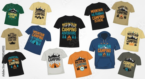 Collection of Camping Themed T-Shirts and Hoodies for Outdoor Enthusiasts.