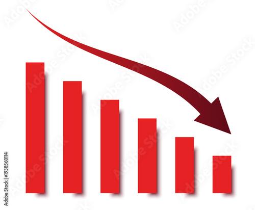Financial crisis illustration with downward bar graph, arrow and loss symbol