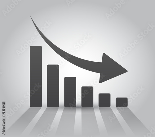 Business crisis chart with downward arrow and financial decline. Economic problem concept
