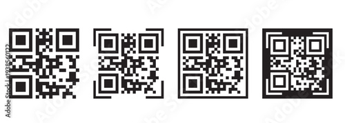 Collection of four qr code symbols for digital scanning identification and payment (not scannable)