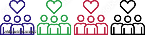 People and heart icon, symbolizing love, care, and relationships, multiple colors
