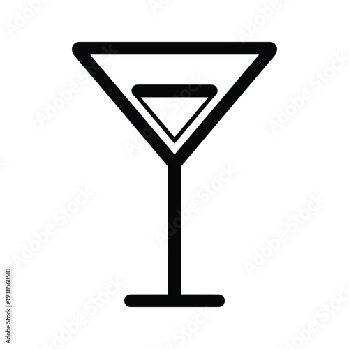 Martini Glass Line Art Icon - Minimalist Black and White Cocktail Illustration